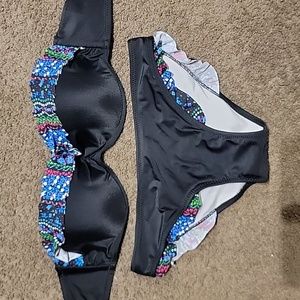 Victoria's Secret ruffle bandeau bikini black NWOT